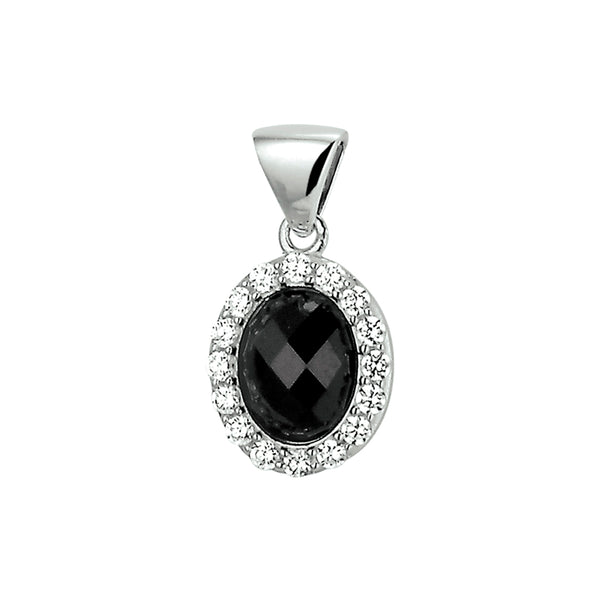 Hanger van Gerhodineerd Zilver met Onyx 1.23ct en Zirkonia - formaat 11 x 15.5 mm