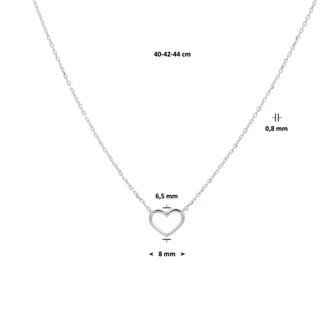 Damescollier van 14 Karaat Witgoud, Ankerschakel 0.8mm met Hart - Lengte 40+4cm