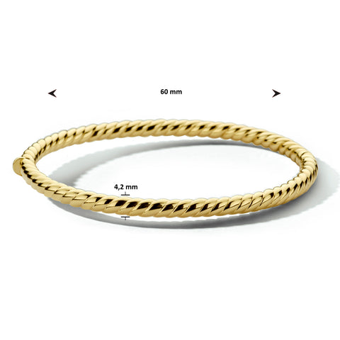 Damesarmband 4.2mm, Bangle van 14 Karaat Geelgoud, Gedraaide buis met scharnier - Diameter 60mm