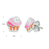 Gerhodineerd Zilveren kinderoorknoppen Cupcake met emaille - Formaat 7 x 7 mm