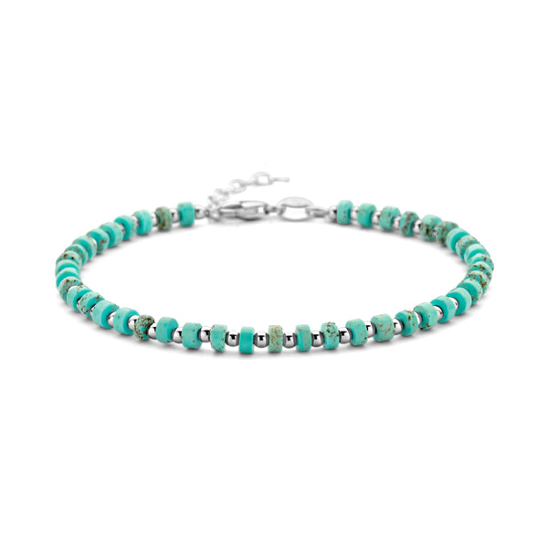 Herenkralenarmband 4mm met Turquoise en Gerhodineerd Zilver - Lengte 20+3cm