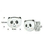 Kinderoorknoppen Panda met emaille van 925 Zilver - Formaat 8 x 6.4 mm
