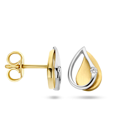 Oorknoppen met Diamant 0.03ct (2x 0.015ct) van 14 Karaat Geel-en Witgoud - Formaat 7x10mm