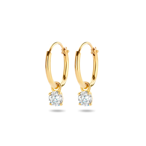 14 Karaat Geelgouden Oorringen, Hangers met Zirkonia - Diameter 11mm Dikte 1.3mm