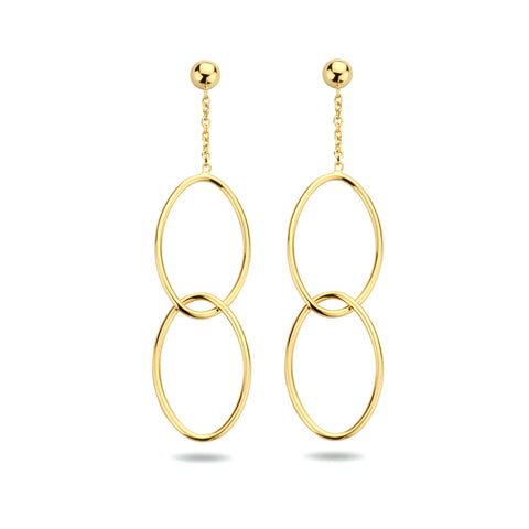 14 Karaat Geelgouden Oorhangers met Ovaalvormige hangers - Hoogte 50mm
