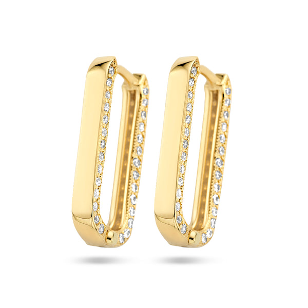 Paperclip klapoorringen met Zirkonia, 14 Karaat Geelgoud - Formaat 3 x 20 mm