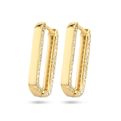 Paperclip klapoorringen met Zirkonia, 14 Karaat Geelgoud - Formaat 3 x 20 mm