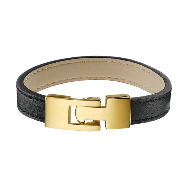 Damesarmband 10mm van Edelstaal en Leer - Lengte 18.5cm