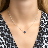 Damescollier Gerhodineerd Zilver, Ankerschakel 1.7mm met Onyx 0.85ct - Lengte 42+3cm