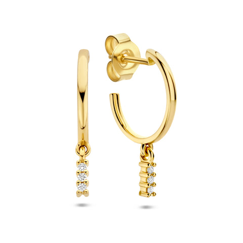 Stekeroorringen met Diamant 0.05ct (2x0.025ct) 14 Karaat Geelgoud - Hoogte 21mm
