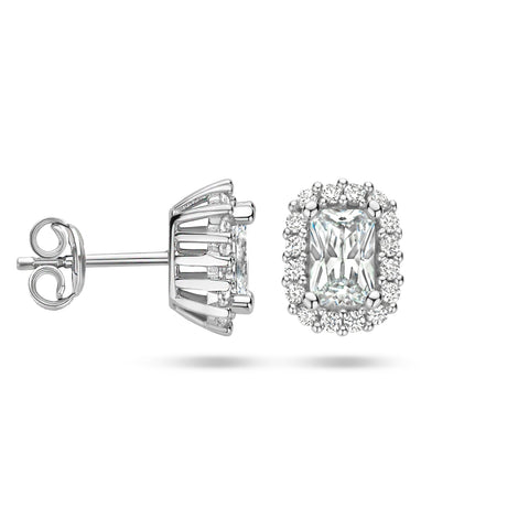 Oorknoppen met Zirkonia Halo van Gerhodineerd Zilver - Formaat 7.5x10mm