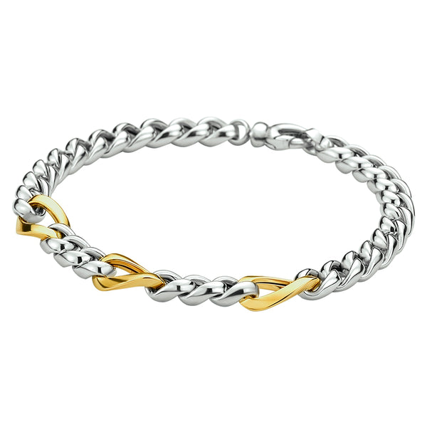 Damesarmband 8.5mm van 14 Karaat Geelgoud met 925 Zilver, Gourmet Schakel - Lengte 19cm