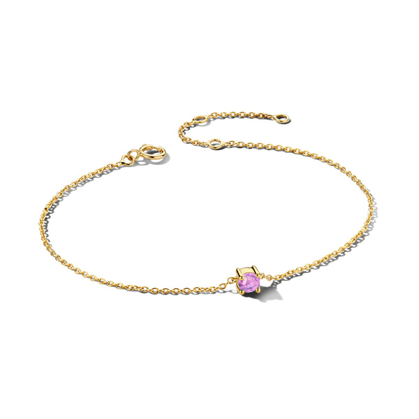 Damesarmband van 14 Karaat Geelgoud met Geboortesteen Amethist Juni - Lengte 15.5+3cm