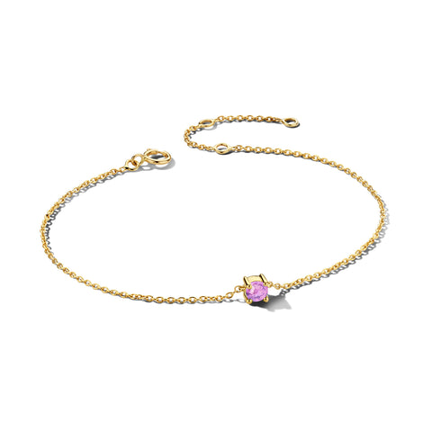 Damesarmband van 14 Karaat Geelgoud met Geboortesteen Amethist Juni - Lengte 15.5+3cm