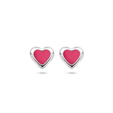 Gerhodineerd Zilveren kinderoorknoppen Hartvorm met rood/roze emaille  - Formaat 5 x 4.5 mm