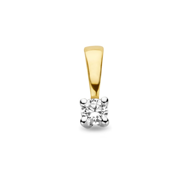14 Karaat Bicolor Geelgoud en Witgoud met Diamant 0,05ct - Formaat 2.5 x 7.5 mm