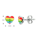 Gerhodineerd Zilveren kinderoorknoppen Regenbooghart van emaille  - Formaat 6.5 x 6 mm