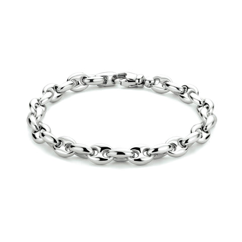 Damesarmband 7.4mm van Gerhodineerd Zilver, Koffieboon Schakel - Lengte 20cm