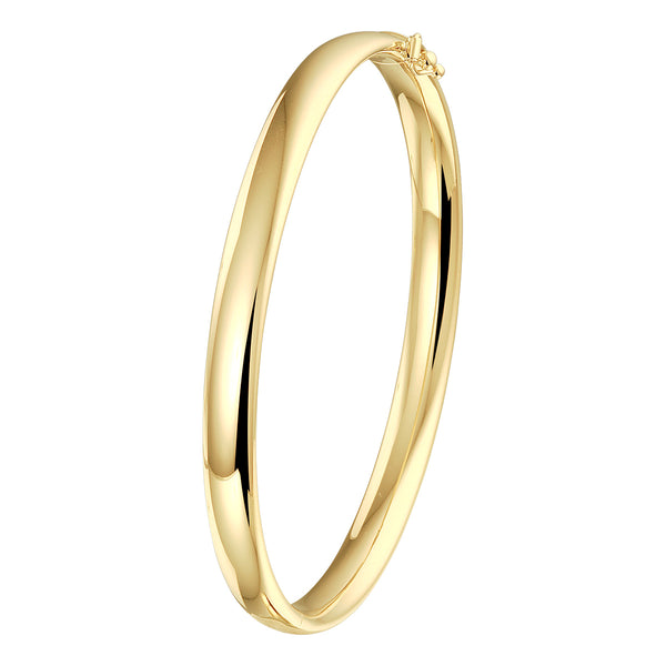 Damesarmband 6mm, Bangle van 14 Karaat Geelgoud, Ovale buis met scharnier - Diameter 60mm