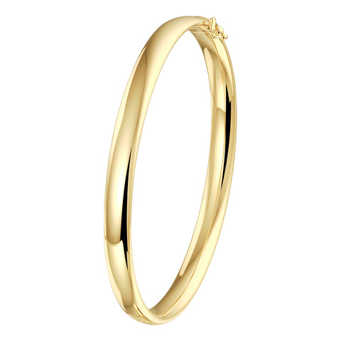 Damesarmband 6mm, Bangle van 14 Karaat Geelgoud, Ovale buis met scharnier - Diameter 60mm