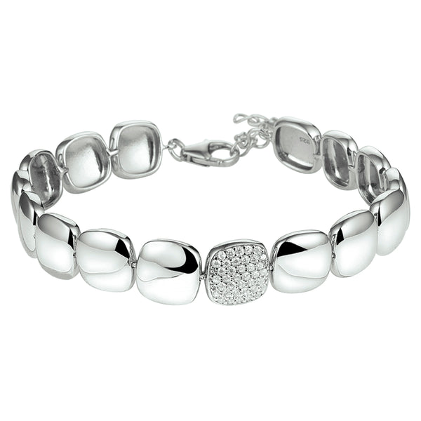 Damesarmband 9.5mm van Gerhodineerd Zilver met Zirkonia - Lengte 17.5+3cm