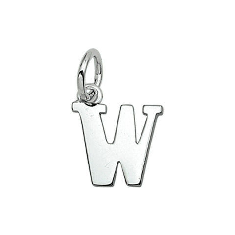 Gerhodineerd Zilveren hanger, Letter W - 11 x 12.6 mm