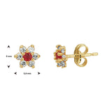 14 Karaat Geelgouden oorknoppen met Robijn 0.094ct (2x 0.047ct) en Zirkonia - formaat 5.4 x 6 mm