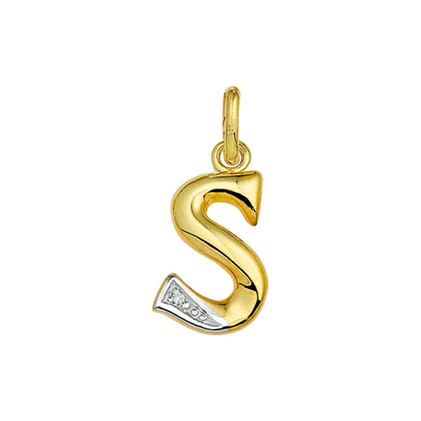 14 Karaat Geelgouden hanger met Diamant 0.005ct - Letter S - 8.5 x 16 mm