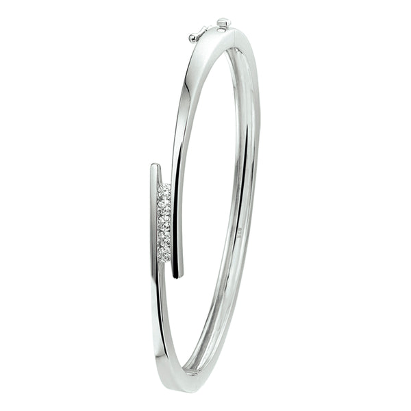 Damesarmband, Bangle van Gerhodineerd Zilver met Zirkonia - Formaat 7.5x60mm