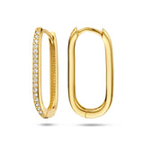 Paperclip klapoorringen met Zirkonia, 14 Karaat Geelgoud - Formaat 2.5 x 22.5 mm