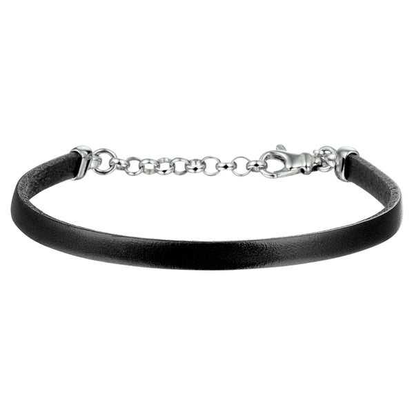 Herenarmband 5mm met Gerhodineerd Zilver en Leer - Lengte 21.5cm