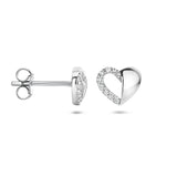 Oorknoppen Hartvorm met Zirkonia van Gerhodineerd Zilver - Formaat 8x6.5mm