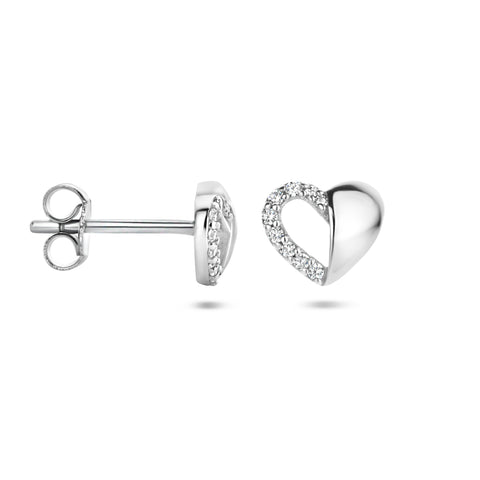 Oorknoppen Hartvorm met Zirkonia van Gerhodineerd Zilver - Formaat 8x6.5mm