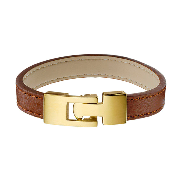 Damesarmband 10mm van Edelstaal en Leer - Lengte 18.5cm