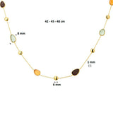 14 Krt. Geelgouden collier met Edelstenen Rookkwarts, Citrien en Amethist - Lengte 42+6cm