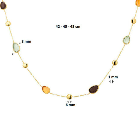 14 Krt. Geelgouden collier met Edelstenen Rookkwarts, Citrien en Amethist - Lengte 42+6cm