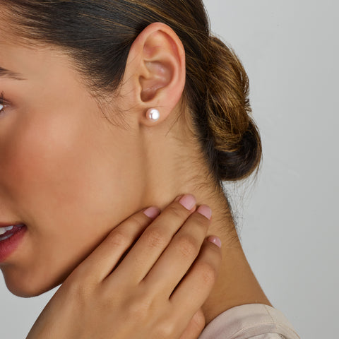 Oorknoppen met Parel 7,5mm, Gerhodineerd Zilver