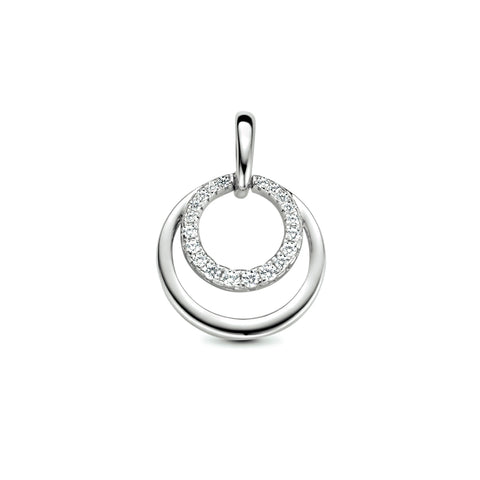 Ronde Hanger met Zirkonia van Gerhodineerd Zilver - Diameter 14.5mm