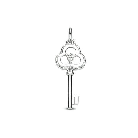 Hanger Sleutel, hartvorm 9 x 15 mm met Diamant 0.02ct van 14 Karaat Witgoud