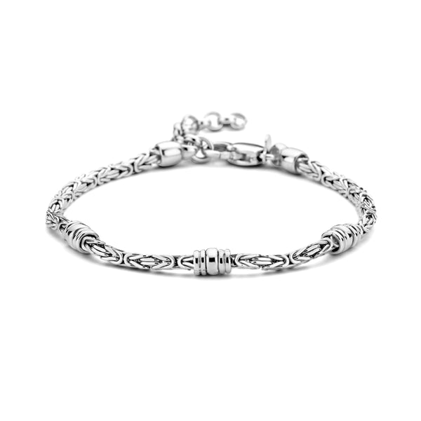 Damesarmband 2.5mm van Gerhodineerd Zilver, Koningsschakel met Ringetjes - Lengte 18+3cm