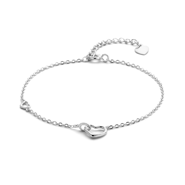 Damesarmband van Gerhodineerd Zilver met Hartjes - Lengte 16+3cm