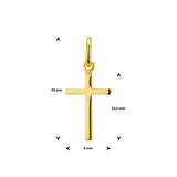 14 Karaat Geelgouden Kruis hanger, formaat 9 x 15.5 mm