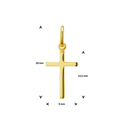 14 Karaat Geelgouden Kruis hanger, formaat 9 x 15.5 mm