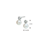 Oorknoppen met Parel en Zirkonia, Gerhodineerd Zilver - Formaat 7x12mm