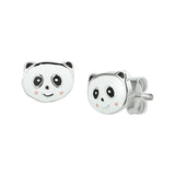 Kinderoorknoppen Panda met emaille van 925 Zilver - Formaat 8 x 6.4 mm