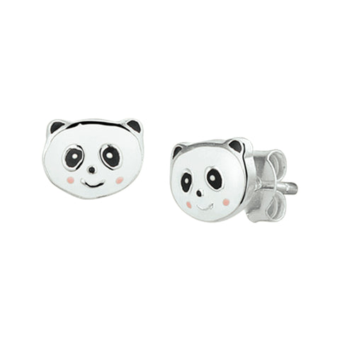 Kinderoorknoppen Panda met emaille van 925 Zilver - Formaat 8 x 6.4 mm