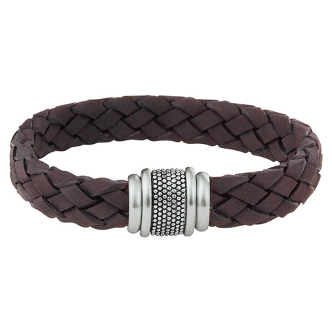 Herenarmband 12mm van Edelstaal en Leer - Lengte 22.5cm