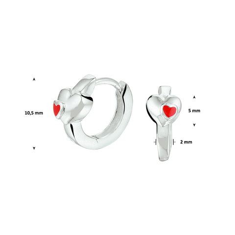 Kinderklapoorringen Hart met emaille van 925 Zilver - Diameter 10.5 mm