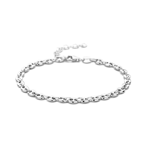 Damesarmband 3.7mm van Gerhodineerd Zilver, Koffieboon Schakel - Lengte 16+3cm