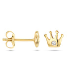 14 Karaat Geelgouden Kinderoorknoppen Kroon met Zirkonia - Formaat 5.5 x 5 mm